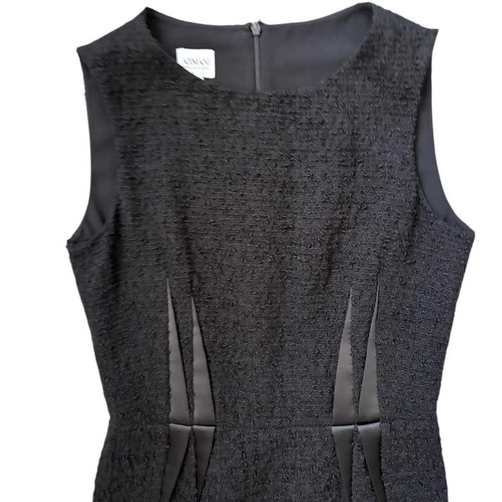 Armani Collezioni Wool Blend Tweed Black Sleeveless Sheath Midi Dress Size 2 - Picture 4 of 15